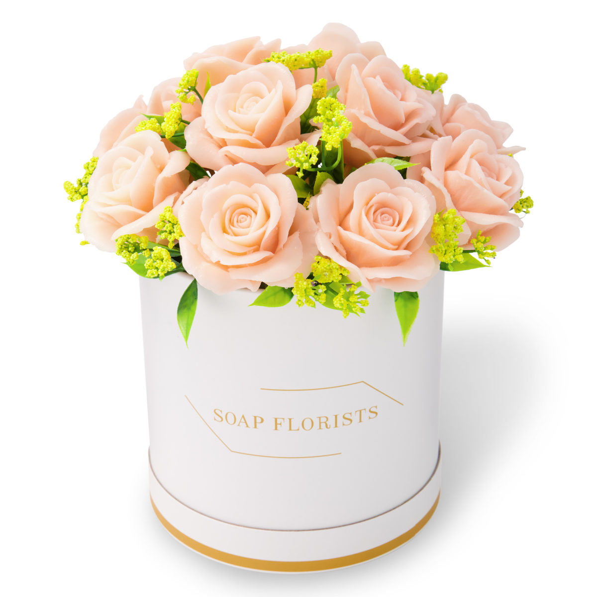 Peach Roses in White Bucket